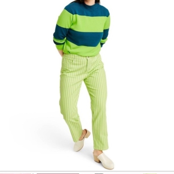 Victor Glemaud X Target Lime Green High Rise Pinstripe Straight Leg Jeans ah. - Picture 2 of 8